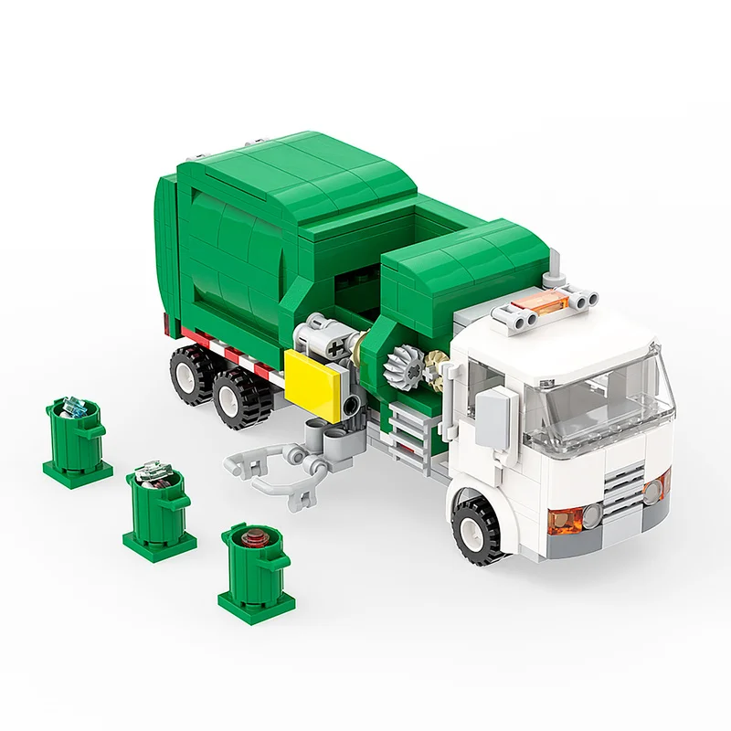 MOC Cityes Care Sanitation Cleaning Green White Bricks Car Model Garbage Truck Building Blocks Children's Education Gift Diy Toy