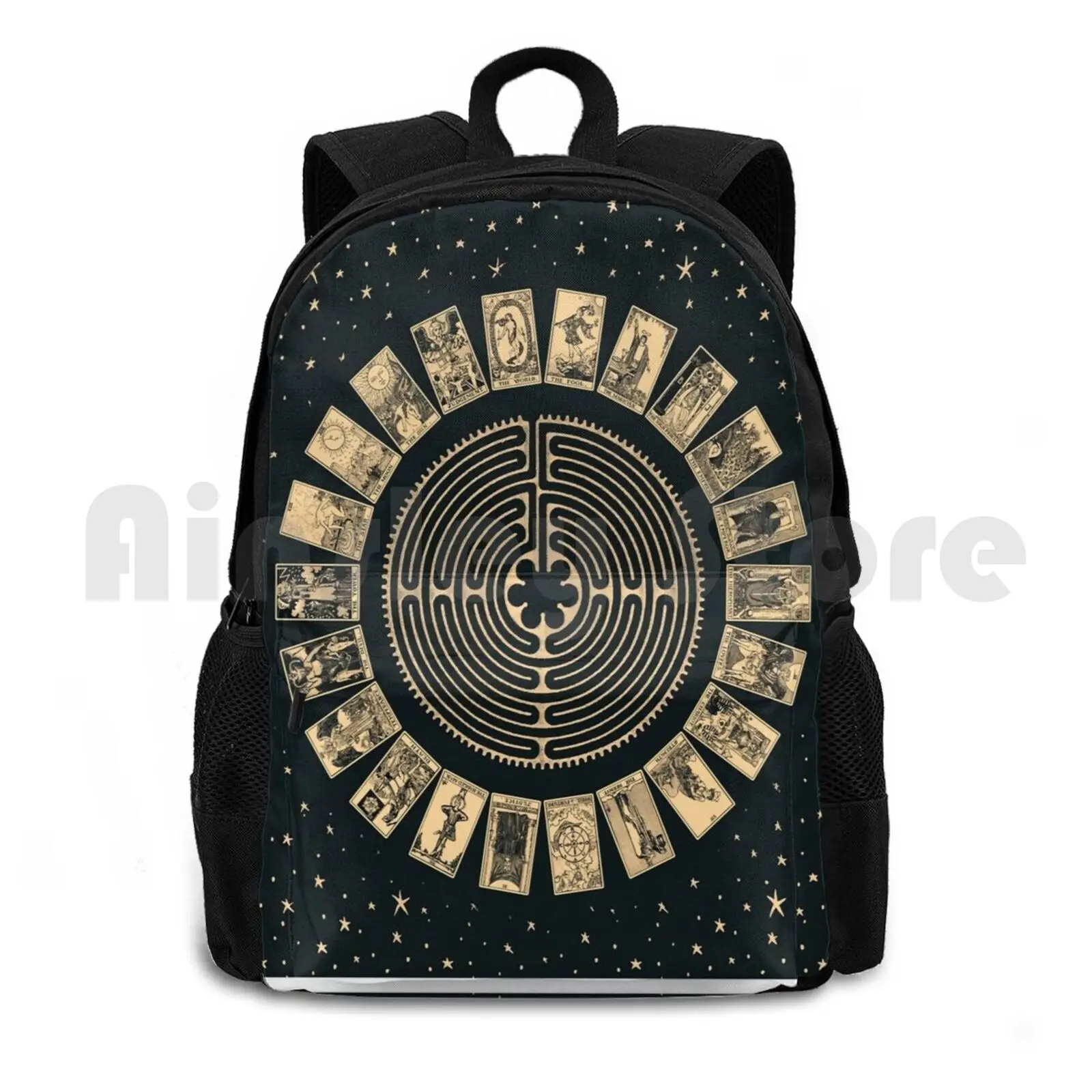 Labyrinth And Tarot Wheel Outdoor Hiking Backpack Riding Climbing Sports Bag Labyrinth Major Arcana Tarot Tarot Deck Tarot Art