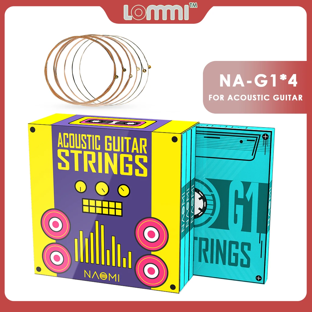 

LOMMI 4pack/1set 6 Strings E B G D A E NA-G1 Phosphor Bronze Acoustic Guitar Strings .010-.050 For Beginner Learner Practice