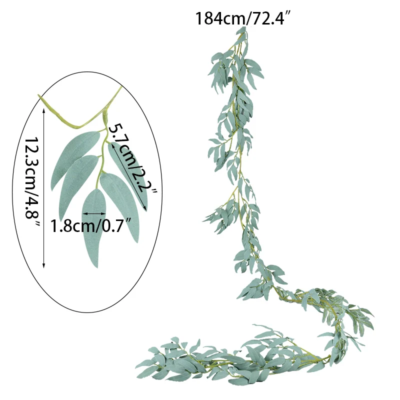 180cm  Artificial Eucalyptus Leaves Garland Green Willow Vines Plants for Wedding Home Party Arch Wall Garden DIY Decoration