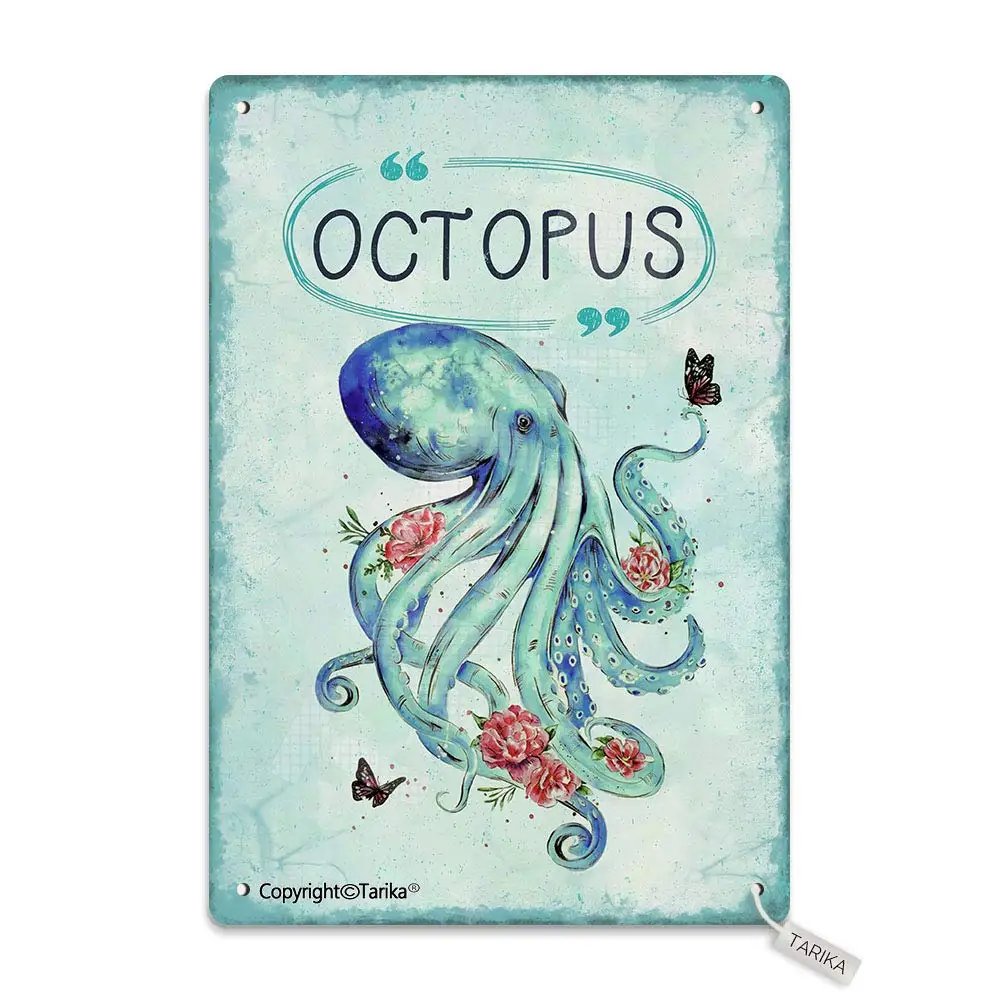 Octopus 20X30 cm Tin Vintage Look Decoration Crafts Sign for Home Kitchen Bathroom Farm Garden Garage Inspirational Quotes Wall