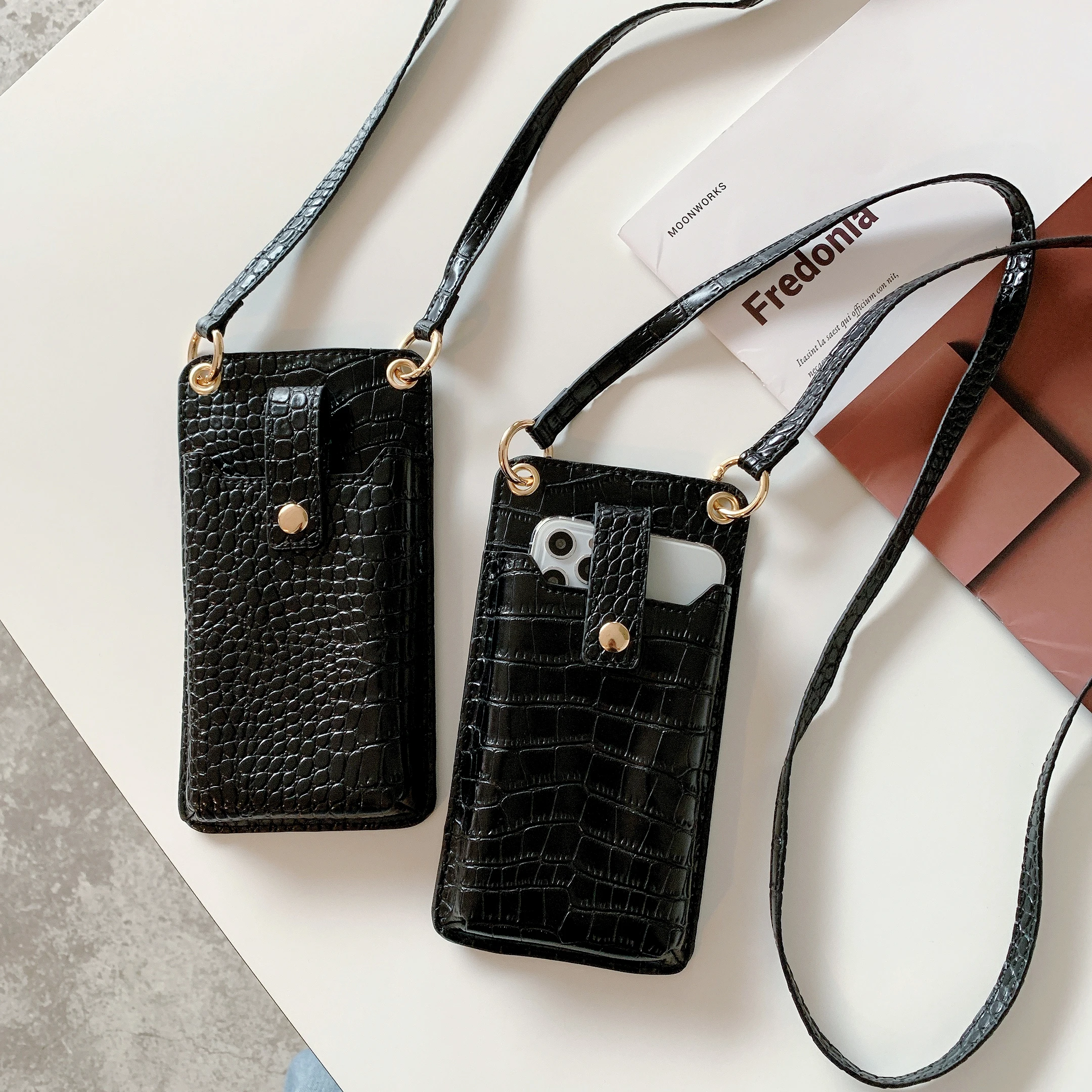 Luxury Universal Crocodile Leather Phone Bag For Samsung/iPhone/Xiaomi Wallet Case Women Crossbody Bag Cover Phone Pouch Pocket