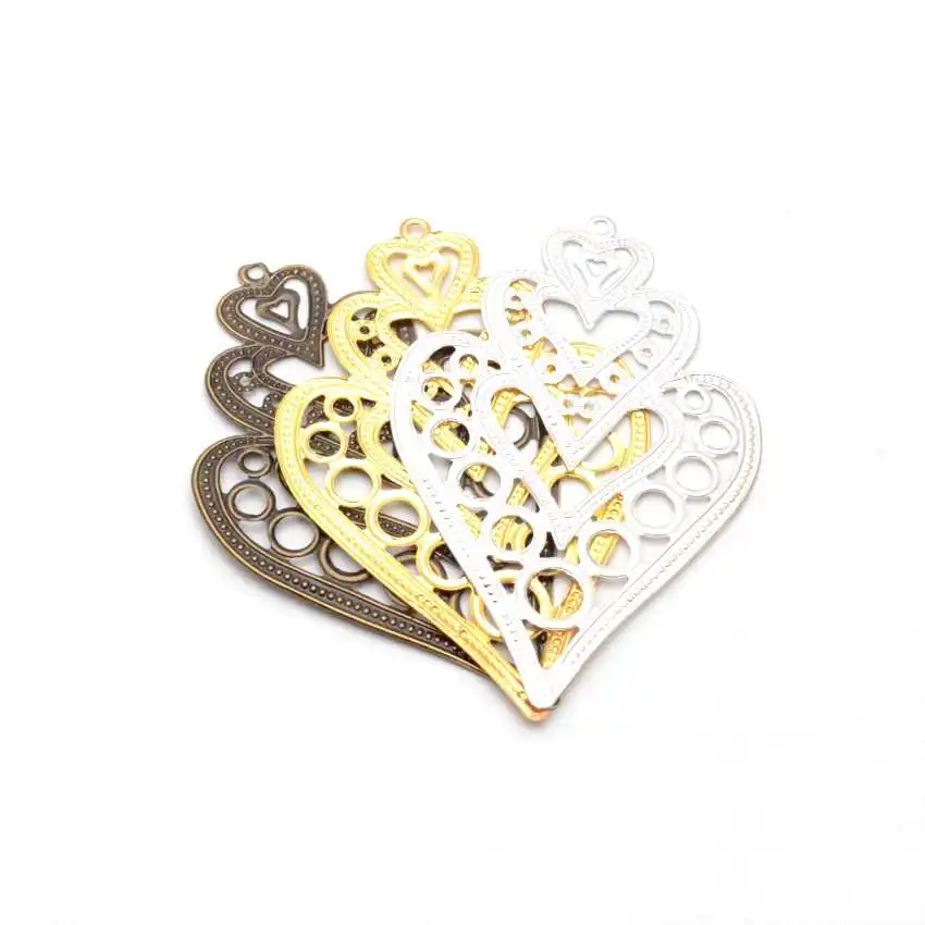 10Pcs Silver/Gold/Bronze Filigree Wraps Connectors Metal Crafts Gift Decoration DIY Findings 55x85mm