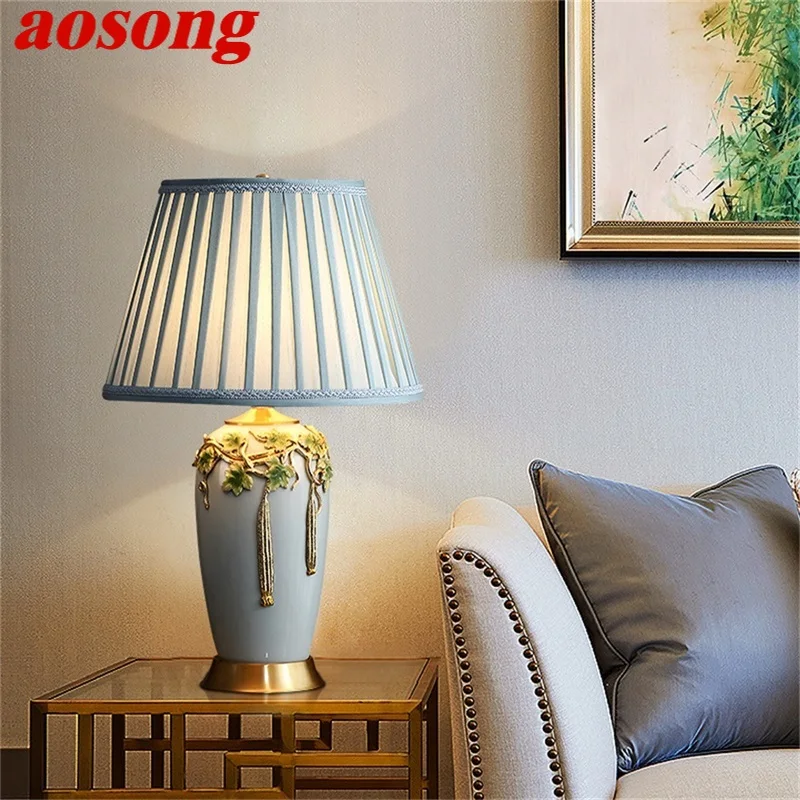 AOSONG Modern Table Lamp Brass Creative Ceramic LED Desk Light Decorative for Home