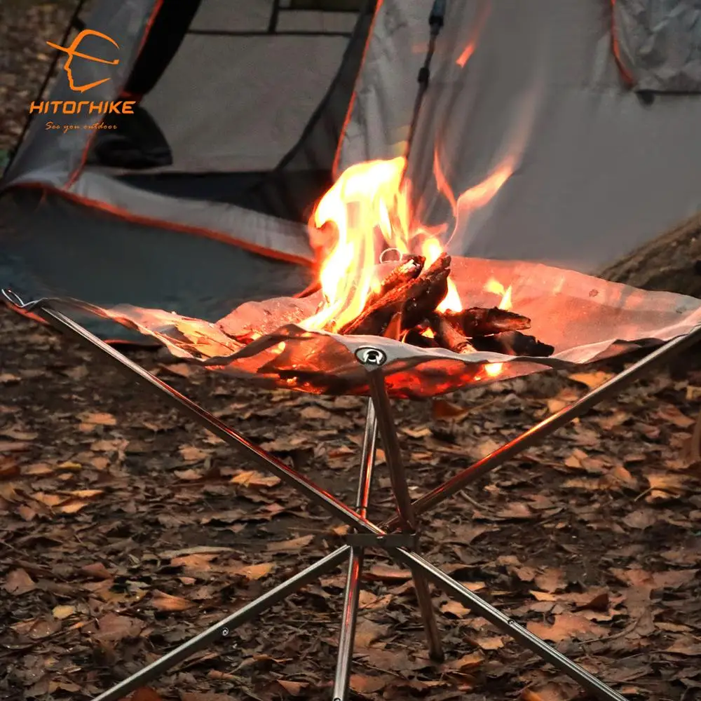 Outdoor Portable Fire Rack Folding Table Grill Stainless Steel Point Charcoal Stove Super Light Grid Heating Wood Stove Camping