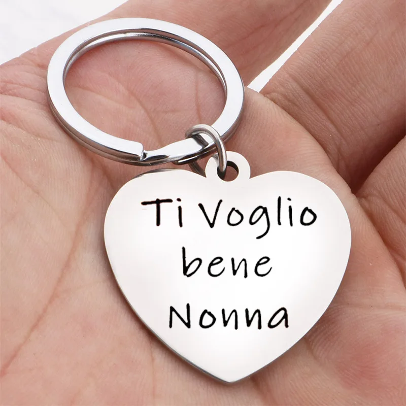 Stainless Steel Key Chain Ti Voglio Bene Heart Pendant Necklace Gift Key Ring Wholesale Valentines Day Gift Keychain