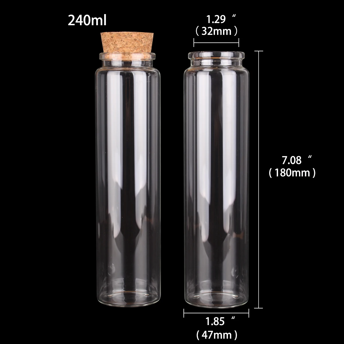 6pcs 240ml 47*180mm Glass Spice Jars With Cork Stopper Empty Storage Wishing Bottles Decorative Vials For Art DIY Crafts