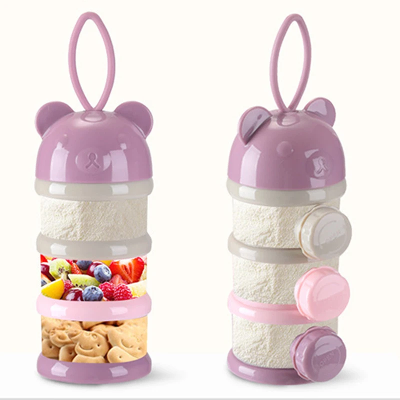 3 / 4 layers Bear Style Portable Baby Food Storage Box Essential Cereal Cartoon Infant Milk Powder Box Toddle Snacks Container