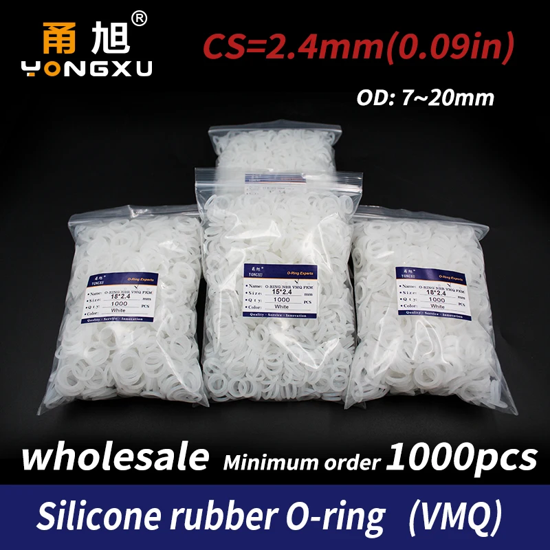 1000PCS/lot Silicon wholesale O-ring Silicone/VMQ CS2.4mm Thickness OD7/8/9/10/11/12/13/14/15/16/17/18/19/20mm ORing Seal Rubber