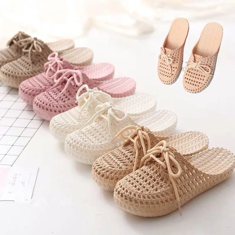 Lace Up Slippers Women Flat Sandals 2021 Summer Vacation Beach Shoes Daily Home Non Slip Soft Slippers Ladies Sandalias Mujer