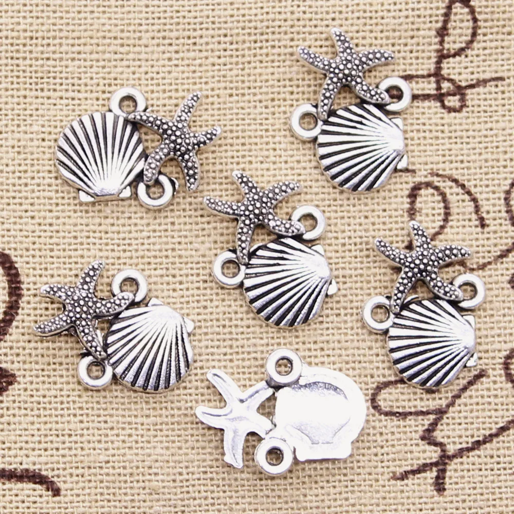 

30pcs Charms Shell Starfish Connector 14x18mm Antique Bronze Silver Color Pendants DIY Making Findings Handmade Tibetan Jewelry