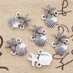 30pcs Charms Shell Starfish Connector 14x18mm Antique Bronze Silver Color Pendants DIY Making Findings Handmade Tibetan Jewelry