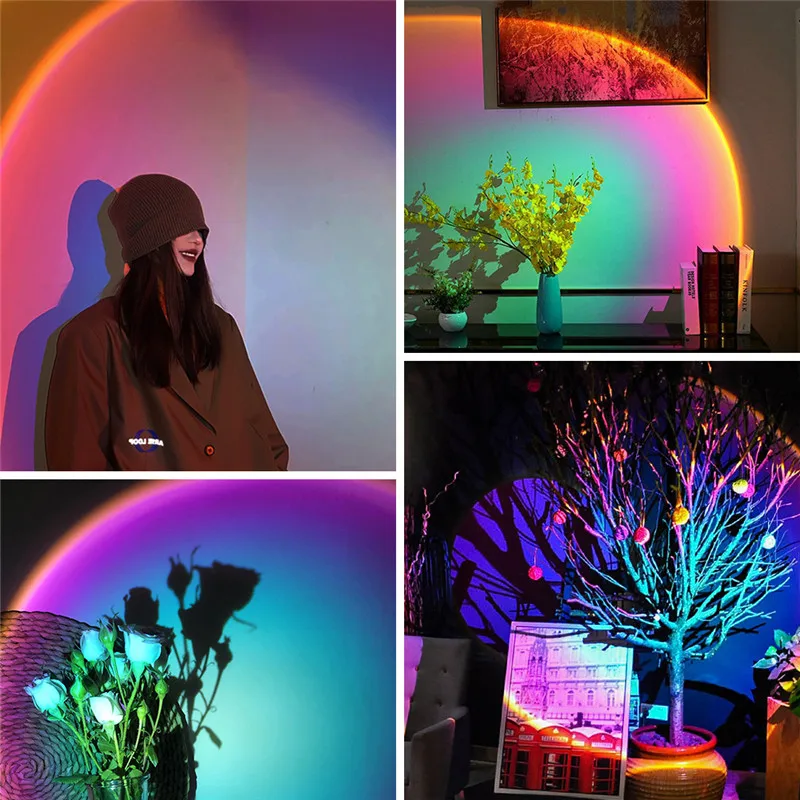 Regenbogen Sunset Lampe USB Projektor Lampe Led Nacht Licht Sonne Projektion Schreibtisch Lampe für Home Schlafzimmer Bar Hintergrund Wand Dekoration