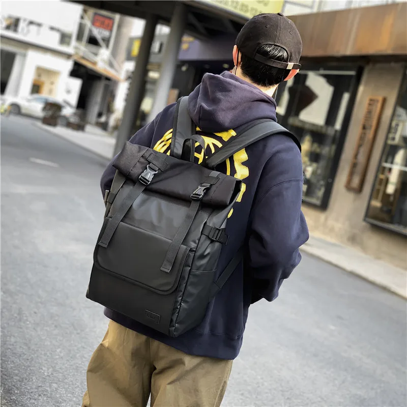 Large Capacity Travel Climbing Backpacks PU Laptop Roll Top Rucksack For Teenagers Multifunction Travel School Bags XA293Y