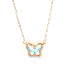 New Valentines Gift AB Glass Stone Small Butterfly Druzy Necklaces for Women Pendants