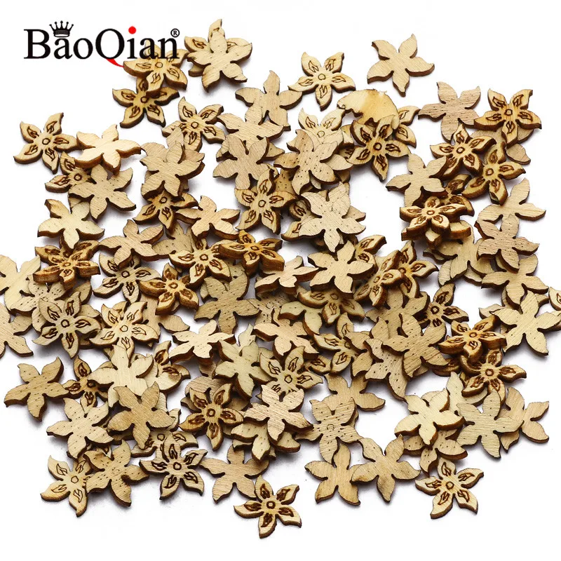 100pcs 11mm Bauhinia Pattern Natural Wood Crafts DIY Embellishments Handmade Home Decor Scrapbooking Wood Collection Bookmark