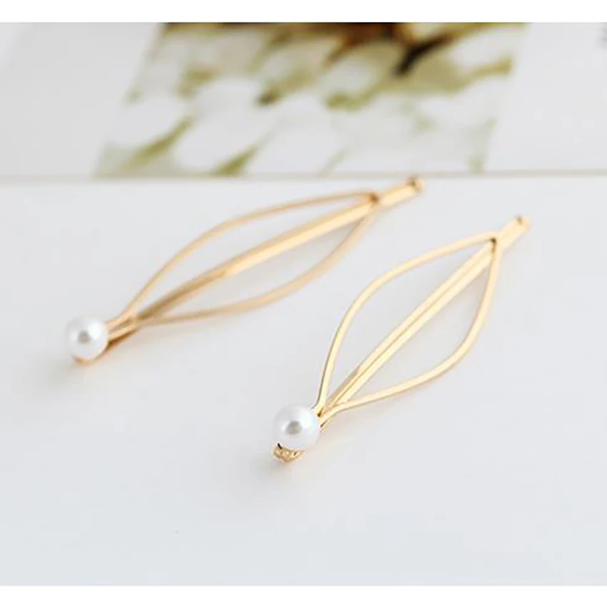Pinzas para el pelo de aleación de 1 pieza, horquillas de perlas de estilo Simple, clip lateral para el cabello dorado para mujer, diadema, pasador, accesorios para el tocado