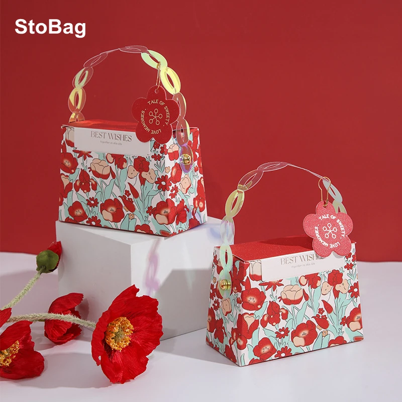 

StoBag-Best Wishes Gift Box with Handles Birthday Wedding Candy Packaging Bag Valentines Day Kids Favors Decoration 10Pcs 25Pcs