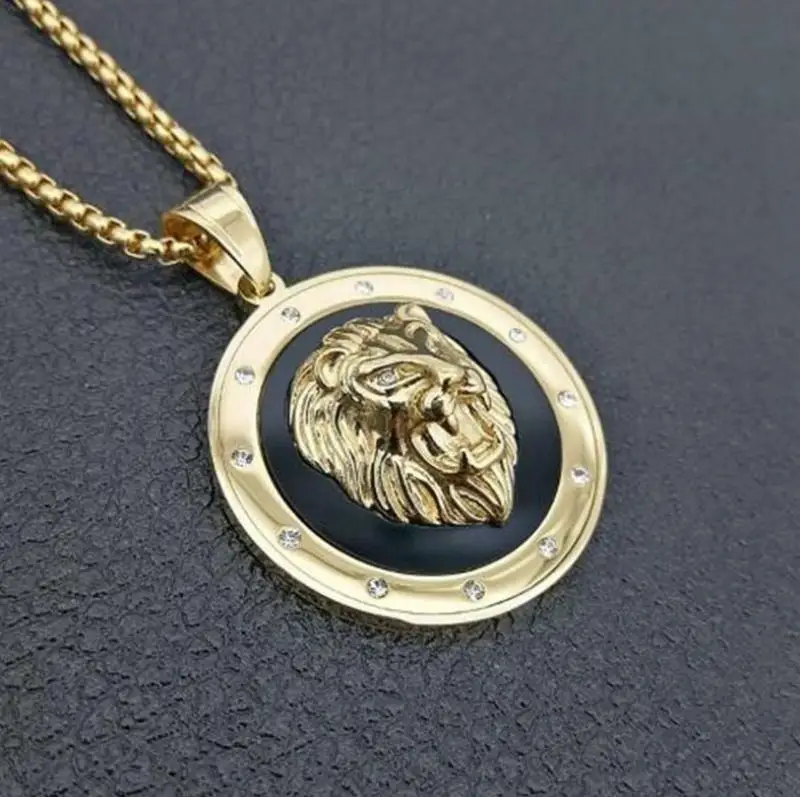 Fashion Personality Animal Lion Head Gold Color Personality Domineering Pendant Necklace for Men Trend Hip Hop Street Jewelry