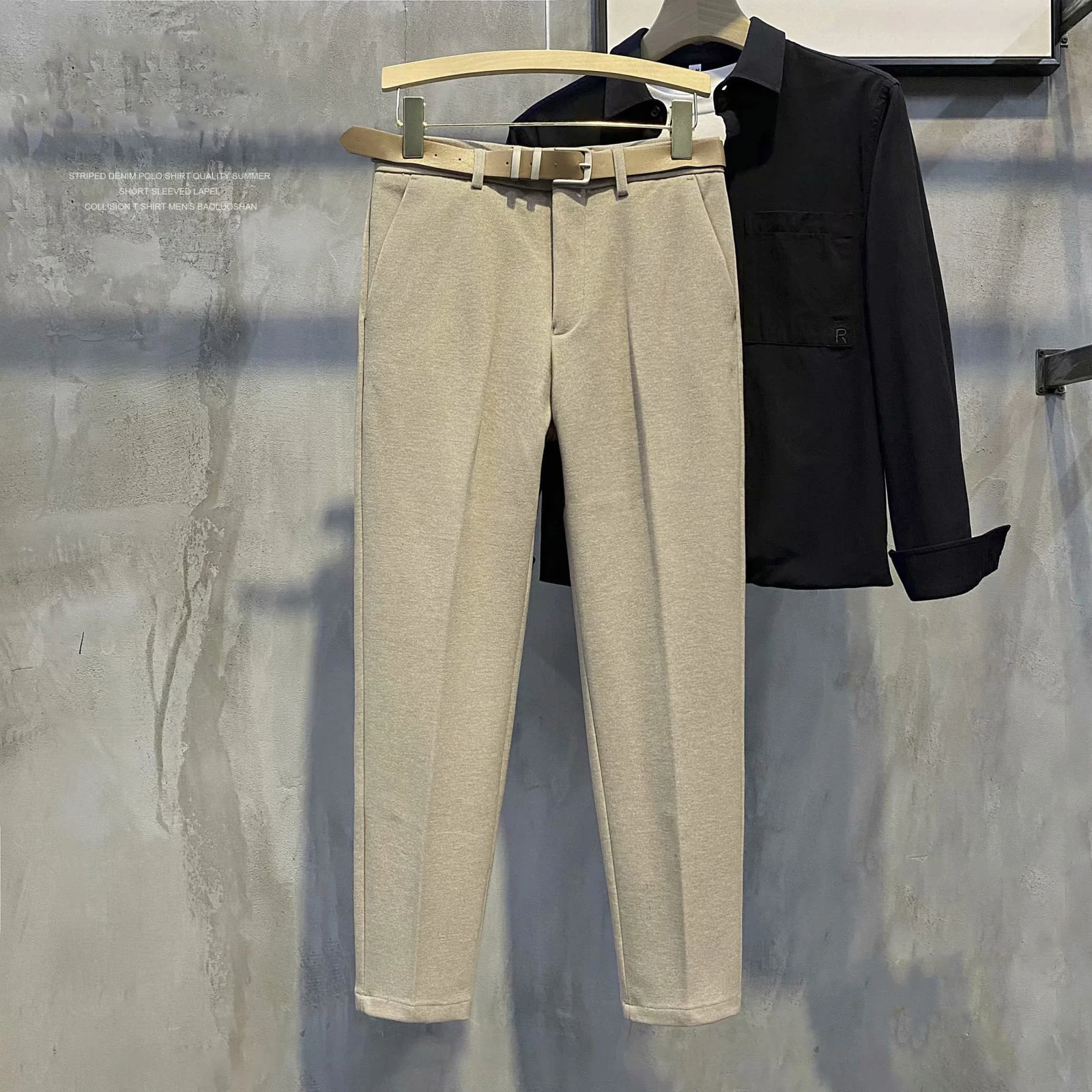 Winter Men Thick Woolen Cloth Suit Pants Casual Straight Drape Korean Fashion Business Trousers Male Clothing (No Belt)