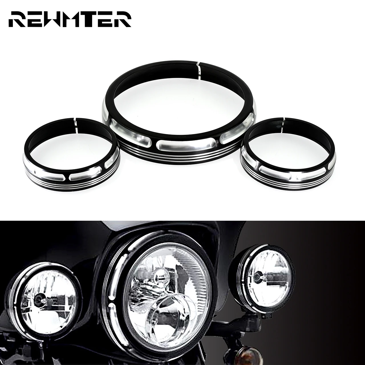 

Motorcycle 7" Burst Headlamp Trim Ring 4 1/2" Auxiliary Lighting Headlight Cover For Harley Touring Street Electra Glide 96-18