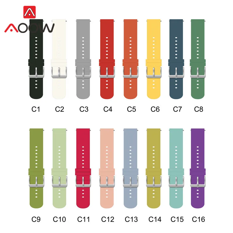 20mm Universal Silicone Sport Strap Waterproof Colorful Replacement Bracelet Band for Samsung Galaxy Watch4 Active2 Amazfit GTS