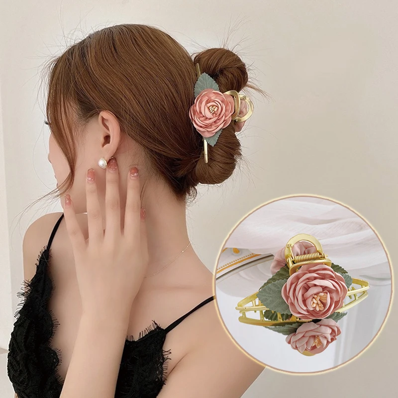 Flower Gripper Elegant Hairpins Shark Clip on The Back of The Head Large Champagne Hair Claw Hair Accessories for Women