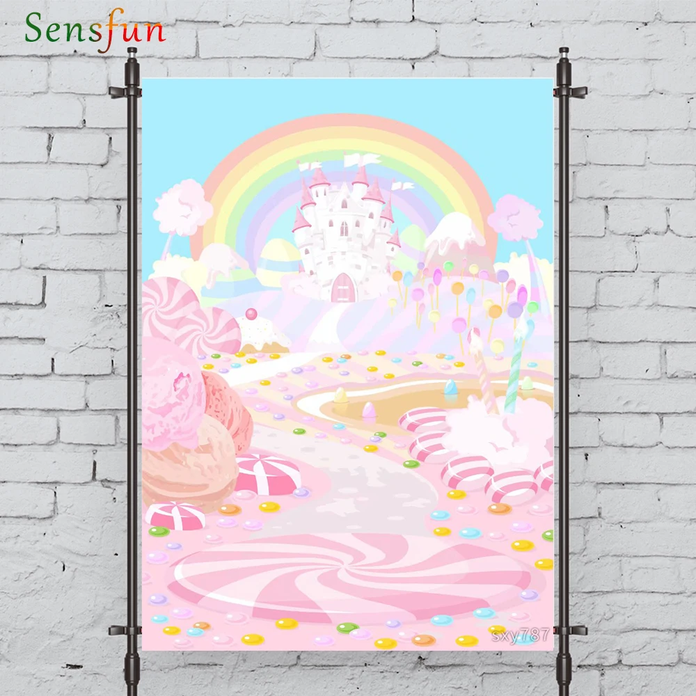 LEVOO Photographic Backgroundcandy Castle Cartoon Child Rainbow Photocall Decor Fabric New Shoot Photography Backdrop