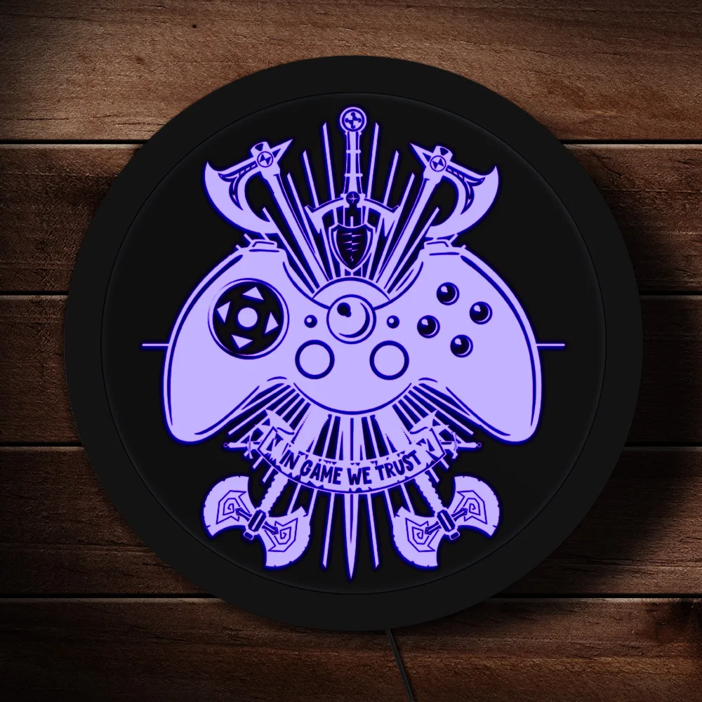 

In Game We Trust Vintage Video Game Controller LED Lighted Lamp Joystick Fantasy Weapons E-sports games Logo Business Neon Sign