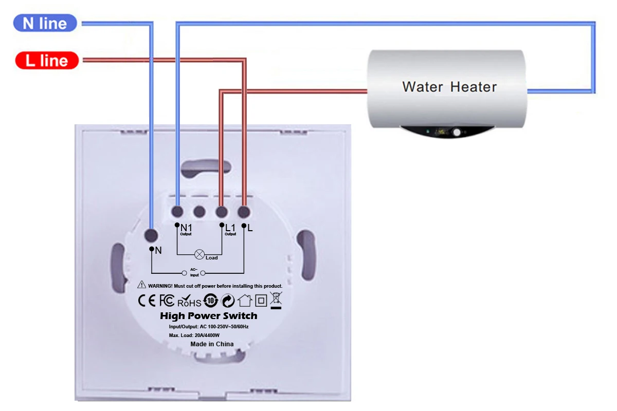 CUSAM Smart Life Boiler Switch WiFi 20A High Power Circuit Breaker for Lighting Water Heater A/C Works with Google Home Alexa