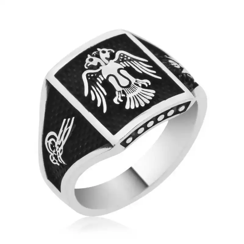 Silver Double Headed Eagle Men's Ring - 925 Sterling Men's Jewelry Wedding Birthday Gift - Box - Men - Fashion - Botiva - Size - Turkish - Patterned Embroidery