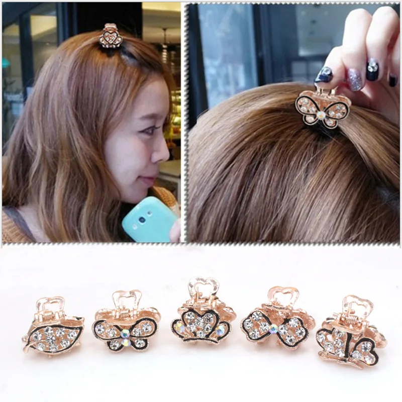 New Fashion Crab Claw Clip For Women Girls Golden Butterfly Heart Barrette Full Rhinestone Wedding Hair Accessories Jewelry Gift