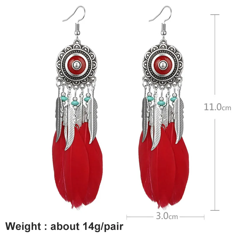 Acrylic Beads Feather Tassel Earrings for Women Black Red Fringed Dreamcatcher Earrings Women\'s Long Earring Hanging Jewelry