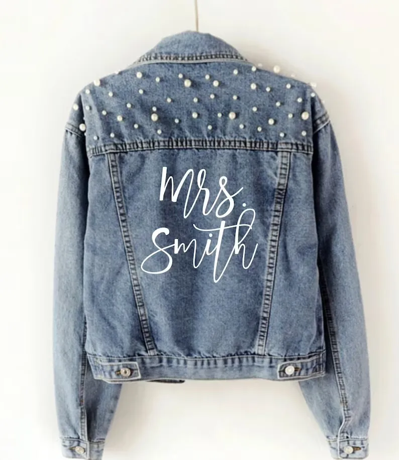 

Personalized Collar Bride Jacket Custom Wedding Gift Bride Jean Jacket Coat Jean Jacket Pearl Future Mrs. Jacket Bride Gift