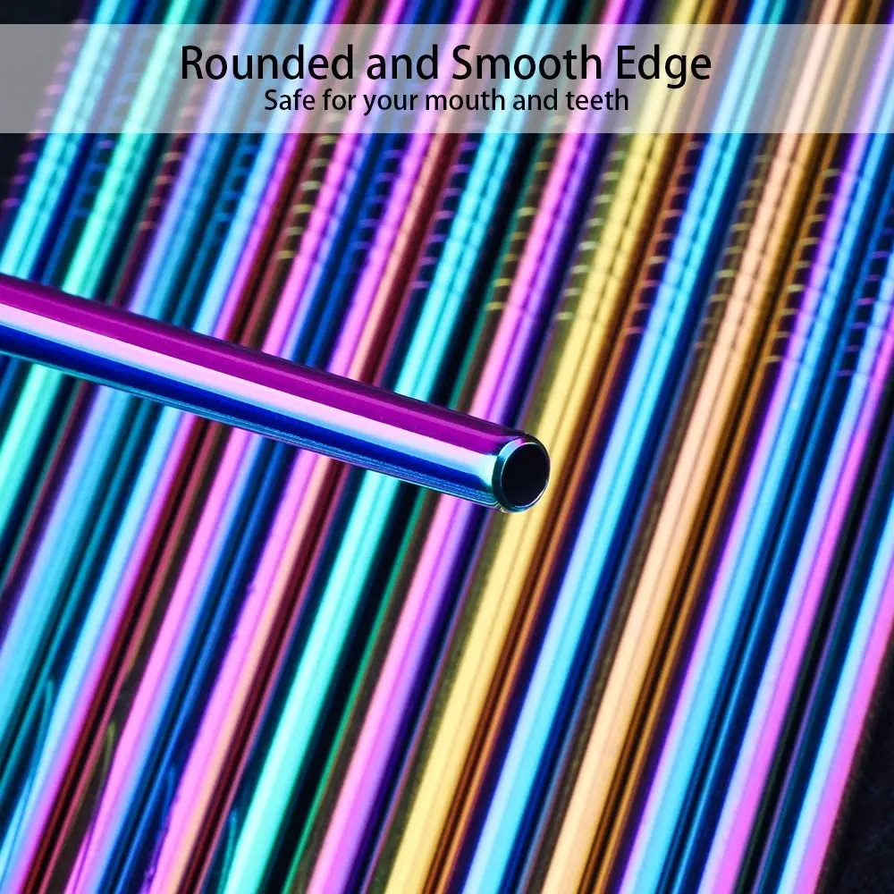 10 Colors Reusable Drinking Straw Eco-Friendly 18/10 Stainless Steel Straws Set Metal Colorful Straws Bar Party Accessory