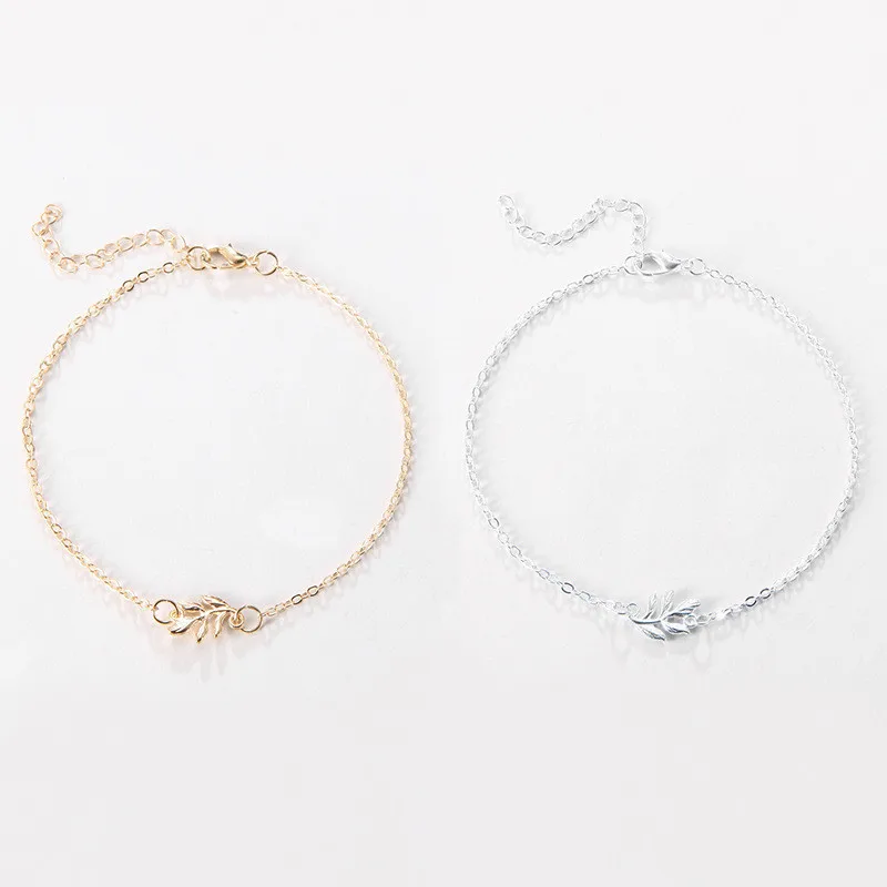 Trendy Summer Gold Sliver Color Leaf Chain Anklet For Woman Bohemian Vintage Footwear Leg Bracelets Female Foot Jewelry 2021 New