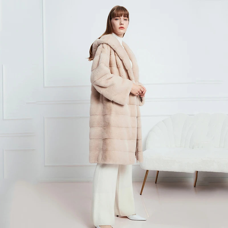 Ftangaiur Winter Kopenhagen Import Samt Nerz Pelz Mäntel Frauen Mit Kapuze Jacken frauen X-Lange Schlanke Echt Nerz pelz Mäntel