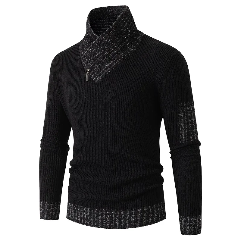 Novo outono inverno camisola de gola alta masculina casual de malha pullovers moda cachecol gola suéter fino ajuste masculino retalhos pullovers