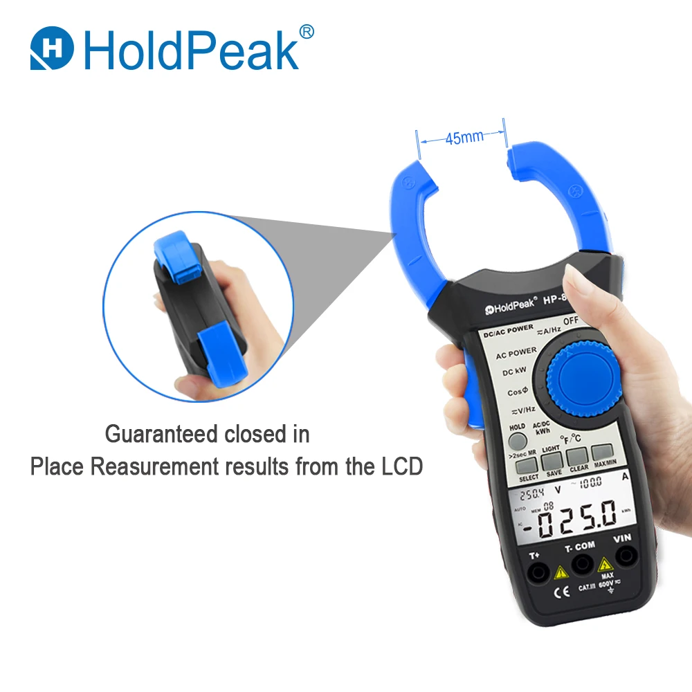 Imagem -03 - Holdpeak-ac dc Power Clamp Meter Hp870p Voltímetro Amperímetro 999.9a Multímetro Eletrônico Diagnóstico de Energia Ativa