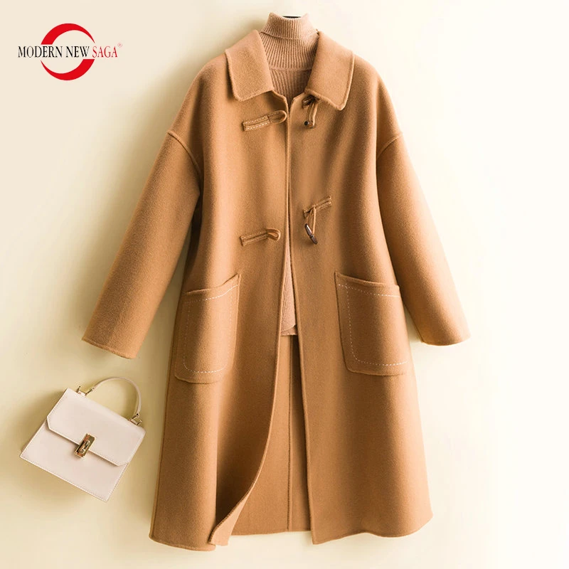 MODERN NEW SAGA Women Coat 100% Merino Wool Autumn Warm Woolen Coat Winter Loose Wool Long Coat Overcoat Coats And Jackets Women