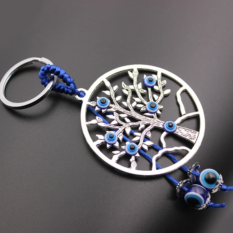 Turkish Blue Evil Eye Beads Pendant Tree of Life Wall Hanging Decor Lucky Keychain Garden Home Protection Car Decorations Blessi