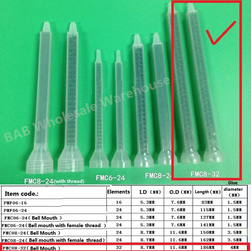 Free Shipping FMC08-32 Plastic Resin Static Mixer 32 Element Mixing Tube Nozzles For Duo Pack Epoxies Square Shape Green Color