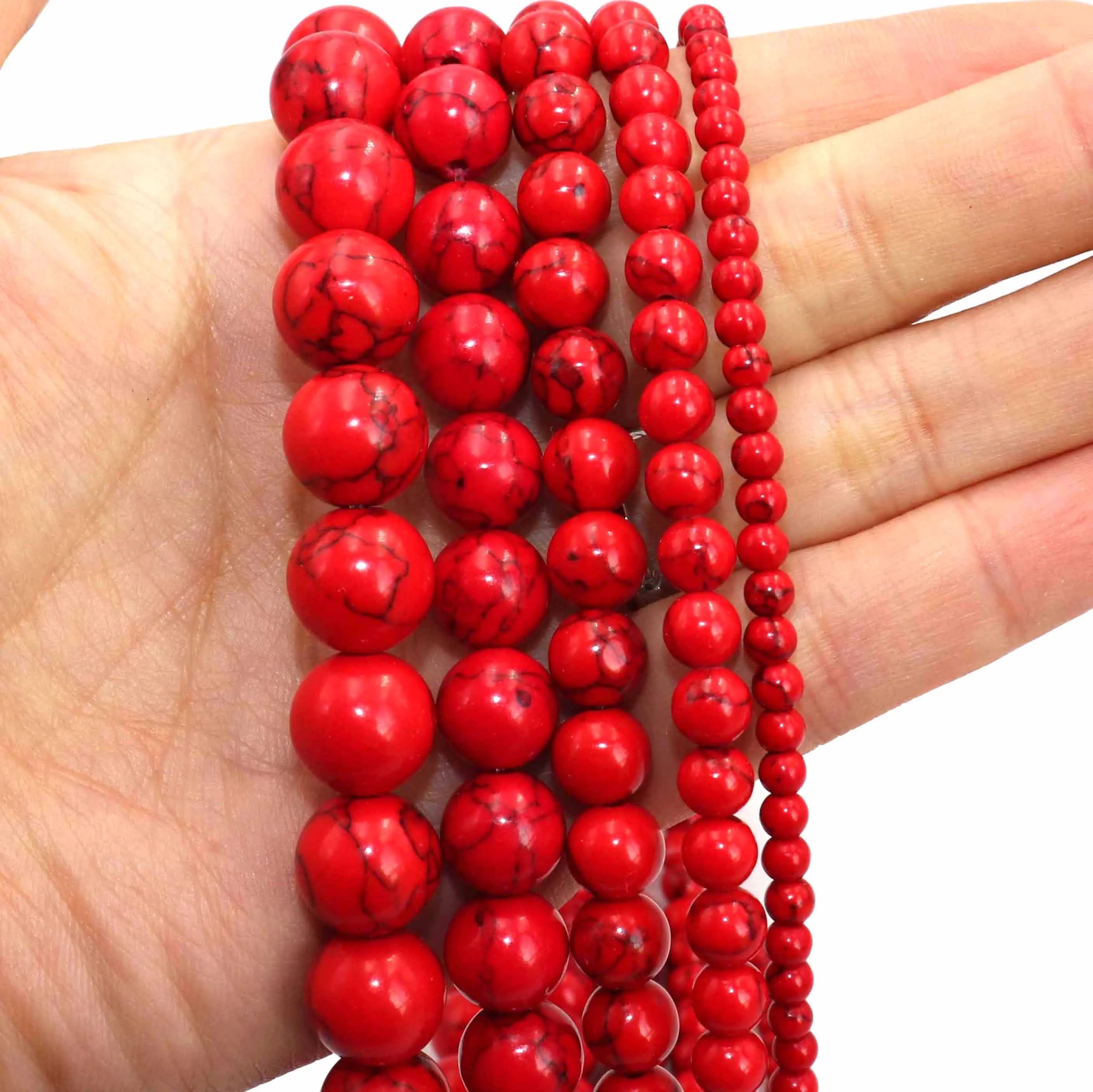 Natural Stone Red Howlite Turquoises Round Loose Beads For Jewelry Making  Fit Diy Bracelet Necklace 4 6 8 10 12MM