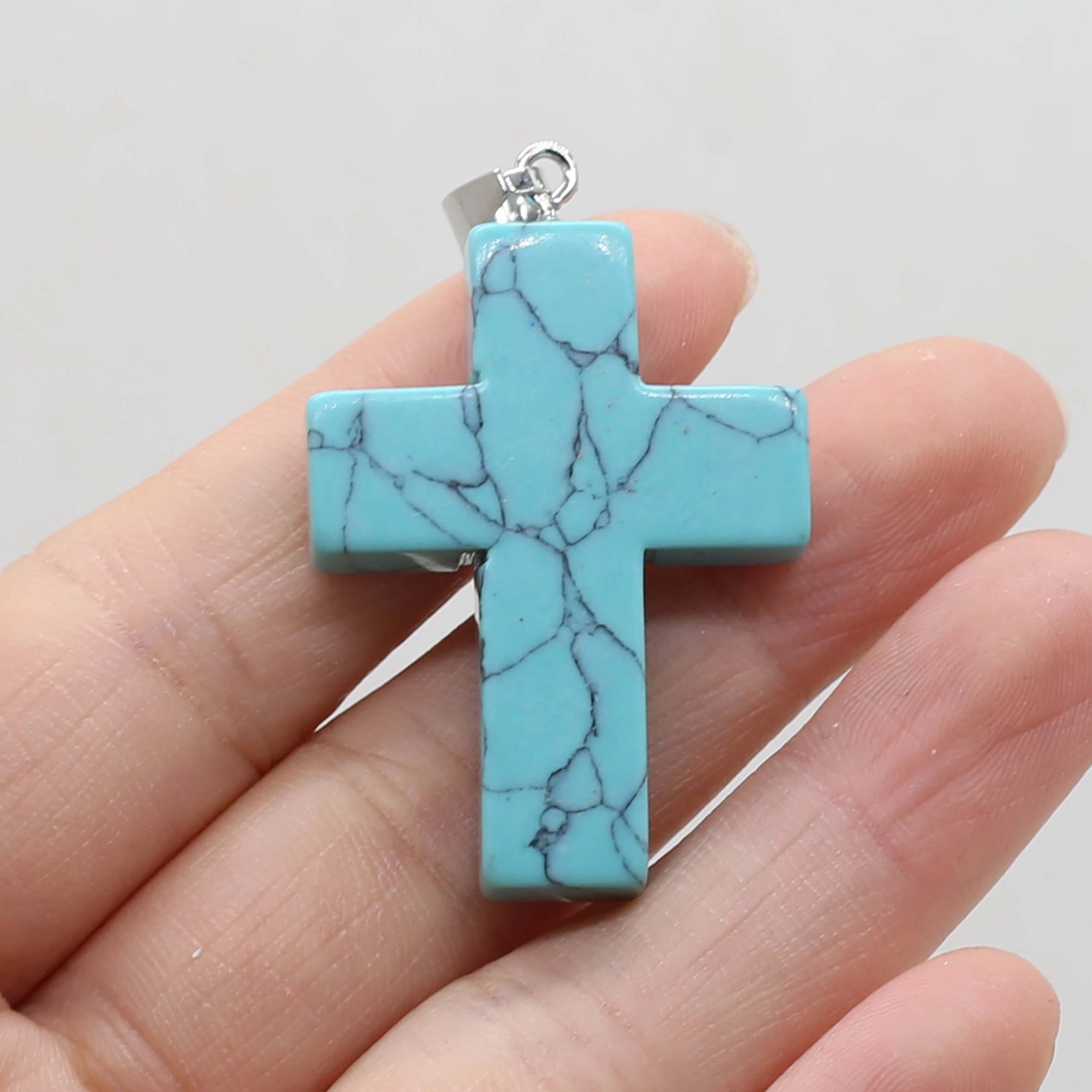 1pcs Natural Cross Shape Rose Quartzs Sodalite Stone Charm Pendant for Jewelry Making DIY Necklaces Earring Size 28x45mm
