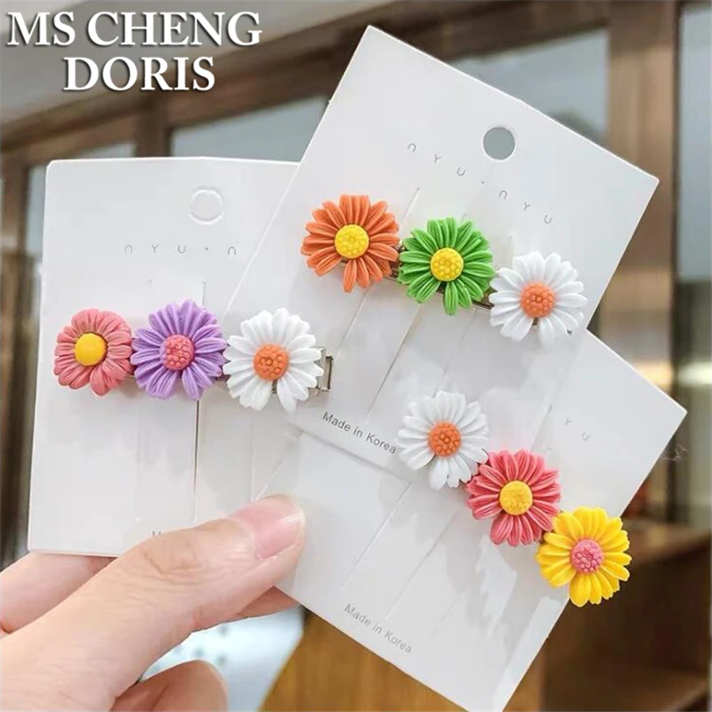 Resin Daisy Flower Hairpins Colorful Flower Headdress Kids Hair Side Bangs Pins Women Hair Clips Hair Accessories