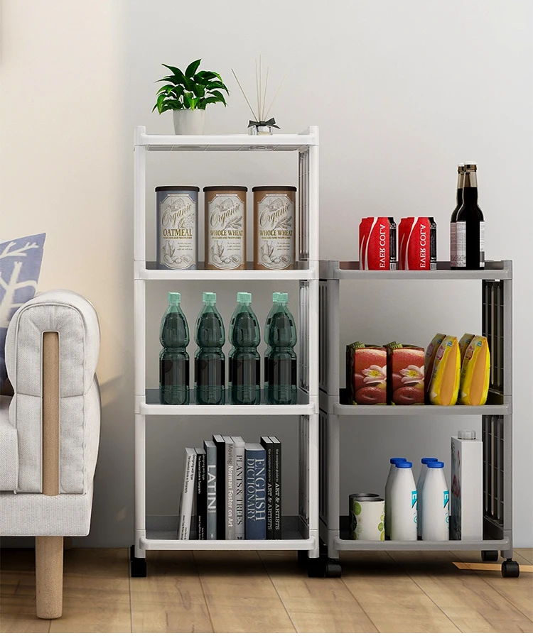 Küchen-Aufbewahrungsregal für Lebensmittel, Kühlschrank-Seitenregal, 2/3/4-lagig, abnehmbar, mit Rollen, Badezimmer-Organizer, Regal für Spalten, neu – Detail 10