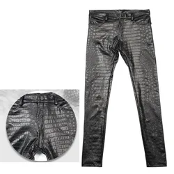 Men Pencil Pants 3 D Intaglio Printing Crocodile Grain Legging PU Leather Casual Jean Boots pants Skinny Solid Printing Trousers