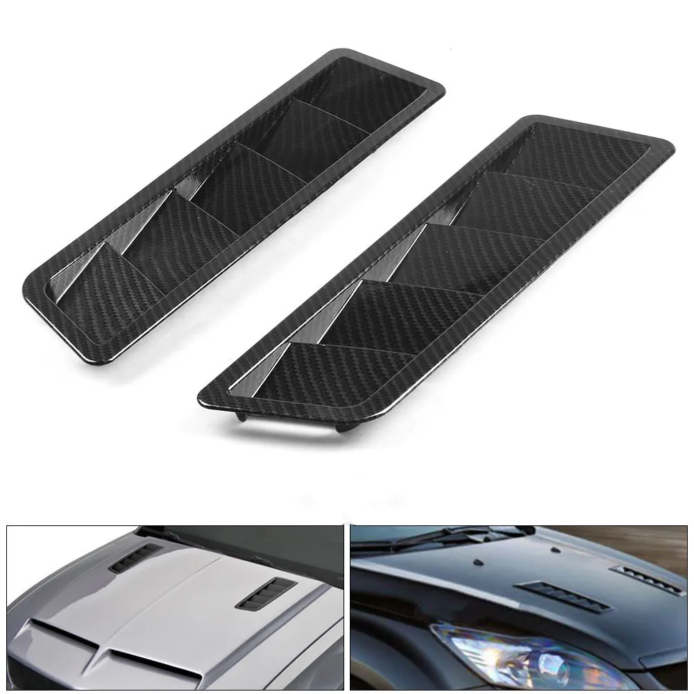 

2PCS ABS 17X5 Inch Universal Car Air intake Scoop Bonnet Hood Vent Louver Cooling Panel Trim Set Matte Black Carbon Fiber