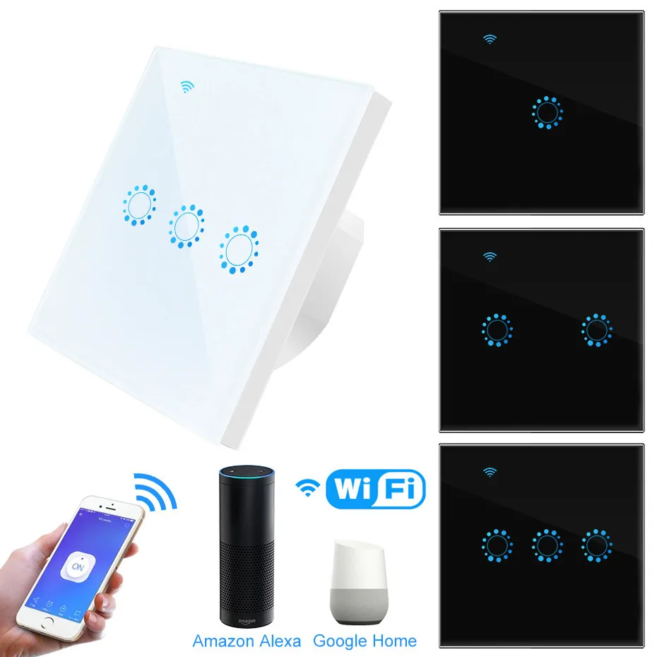 

1/2/3 Gang Smart Touch Screen Light Switch WiFi Wall Switch Work with Alexa Google Home Timer Function