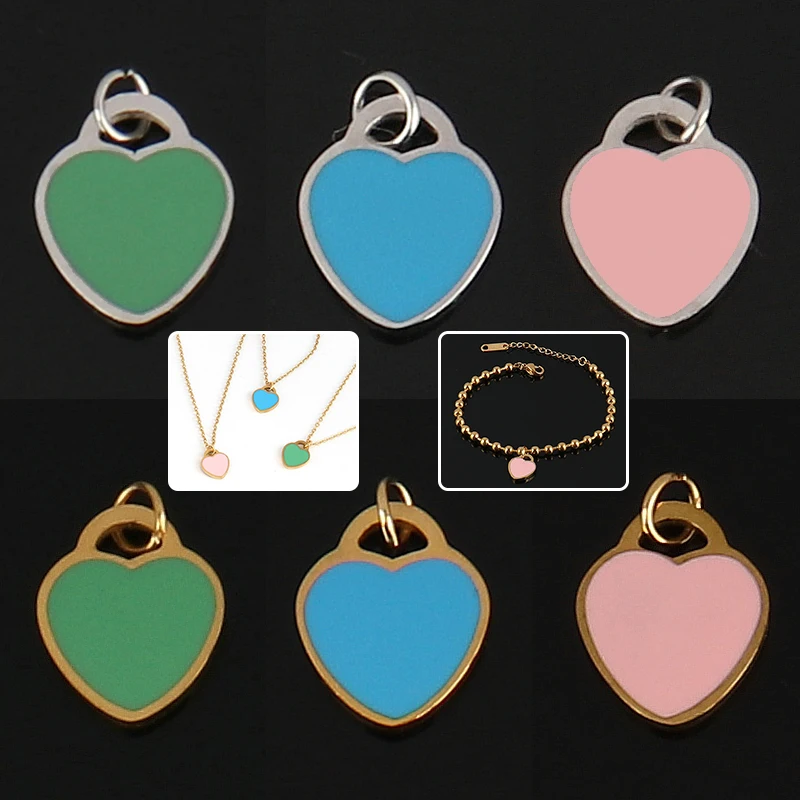 

5pcs/lot Stainless Steel Colourful Enamel Heart Charms Jewelry Making Cute Diy Earrings Charm Designer Bracelet Necklace Pendant